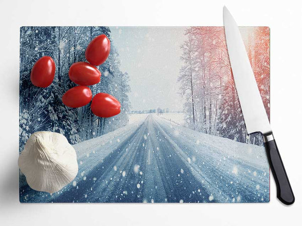 Icy British roads Glass Chopping Board