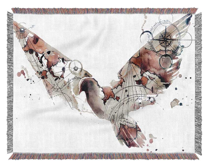 Dove in flight watercolour maps Woven Blanket