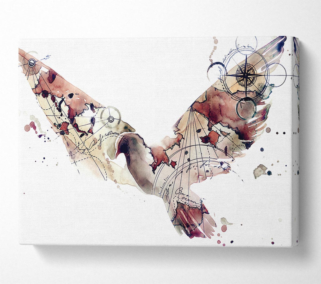 Picture of Dove in flight watercolour maps Canvas Print Wall Art