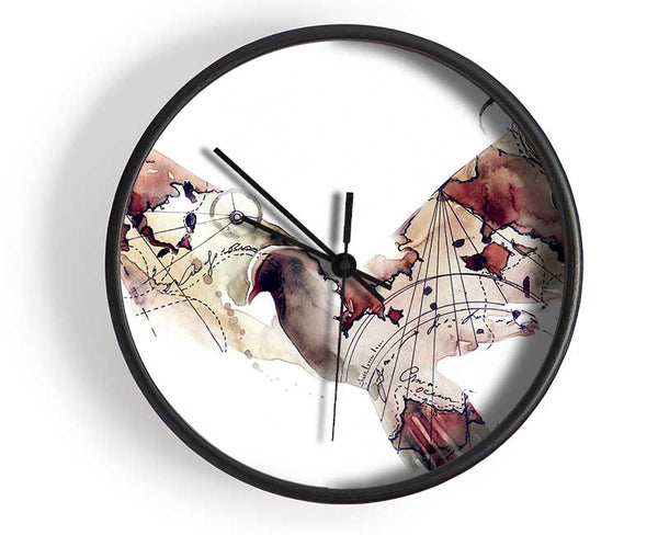 Dove in flight watercolour maps Clock - Wallart-Direct UK