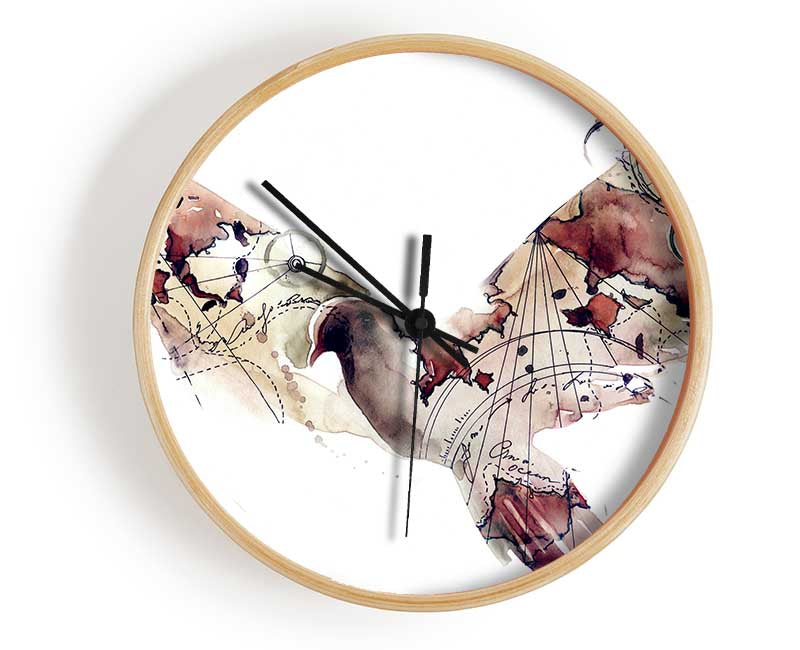 Dove in flight watercolour maps Clock - Wallart-Direct UK