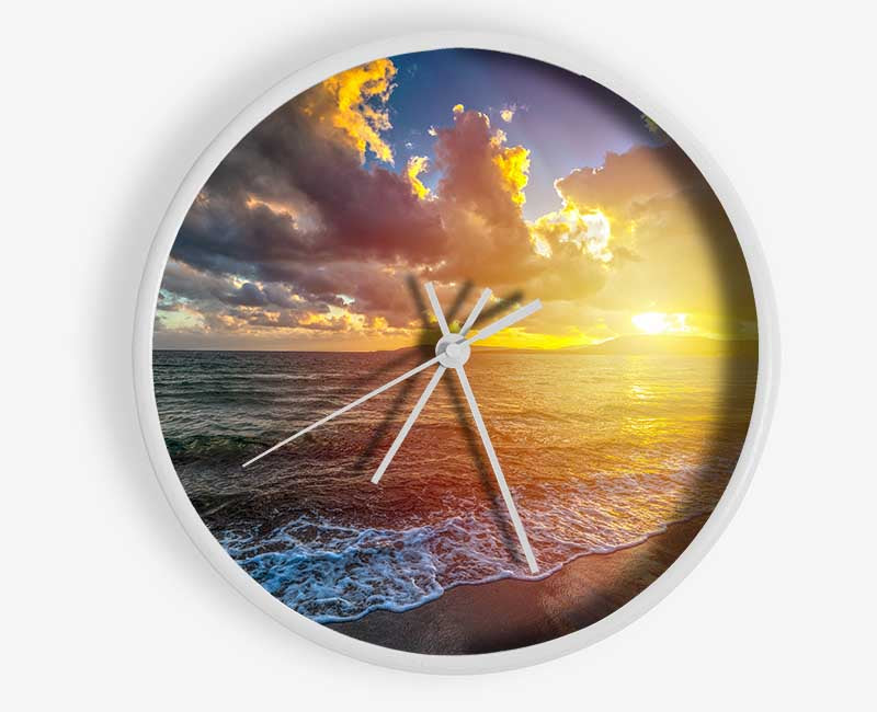 Sunset on the beach of essex Clock - Wallart-Direct UK