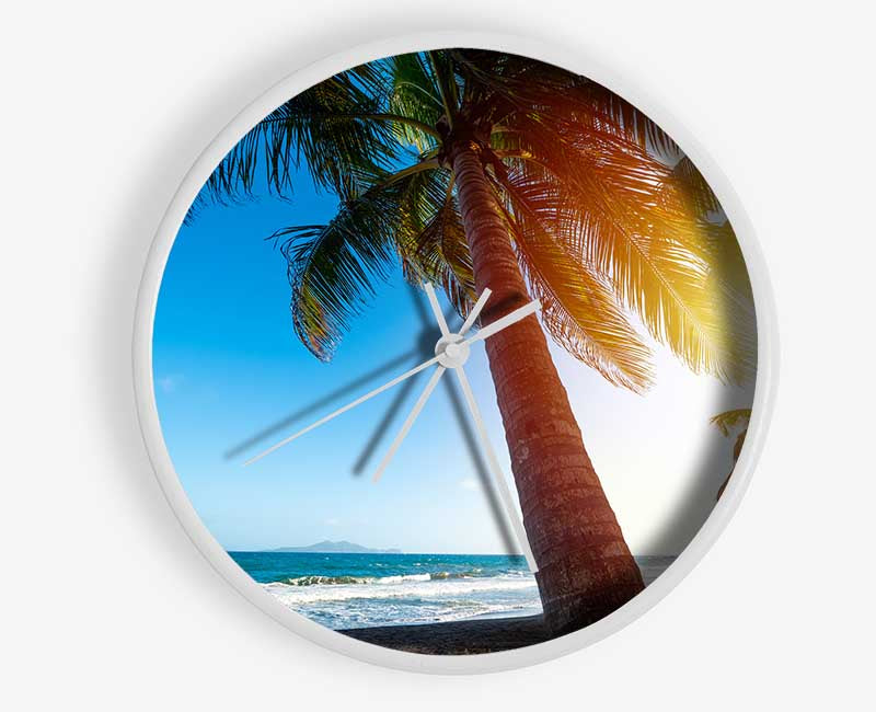 Palm tree close up on beach Clock - Wallart-Direct UK