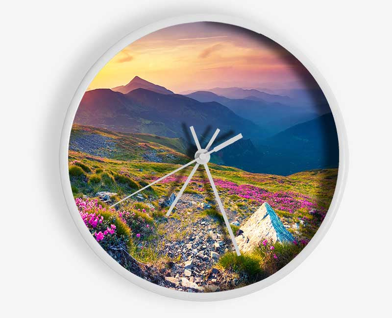 Beautiful mountain range and flowers Clock - Wallart-Direct UK