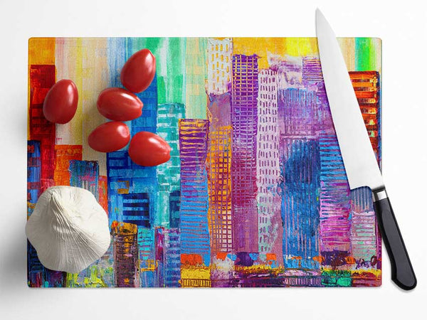 City of colour acrylic paint Glass Chopping Board