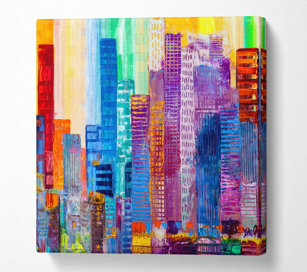 A Square Canvas Print Showing City of colour acrylic paint Square Wall Art