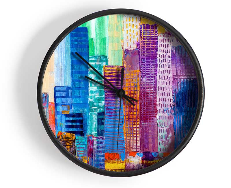 City of colour acrylic paint Clock - Wallart-Direct UK