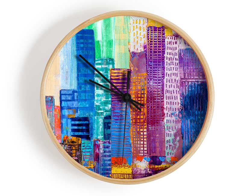 City of colour acrylic paint Clock - Wallart-Direct UK