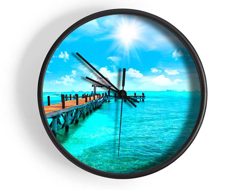 Blue rays on the pier Clock - Wallart-Direct UK