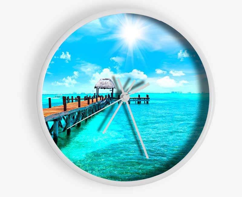 Blue rays on the pier Clock - Wallart-Direct UK