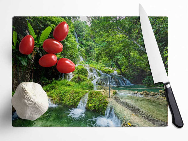 Green paradise mountain jungle Glass Chopping Board