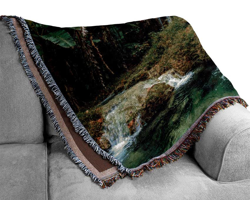 Green paradise mountain jungle Woven Blanket