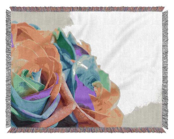 Rainbow closeup rose Woven Blanket