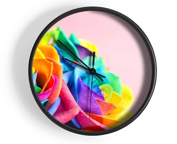 Rainbow closeup rose Clock - Wallart-Direct UK