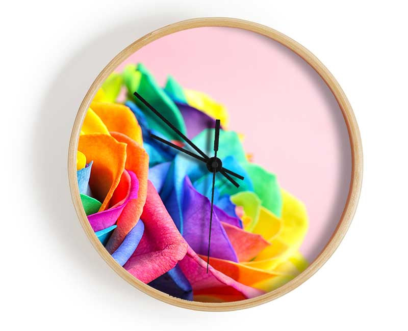 Rainbow closeup rose Clock - Wallart-Direct UK