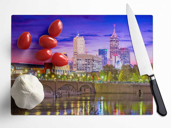 Bridge across the city at night Glass Chopping Board