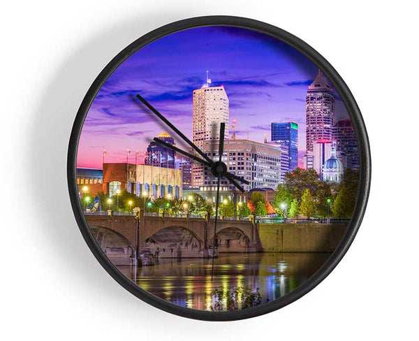 Bridge across the city at night Clock - Wallart-Direct UK