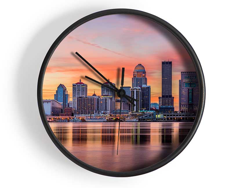 Orange sunset in the city shoreline Clock - Wallart-Direct UK