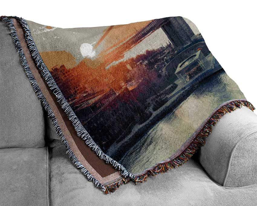 Bridge in New york over the water Woven Blanket