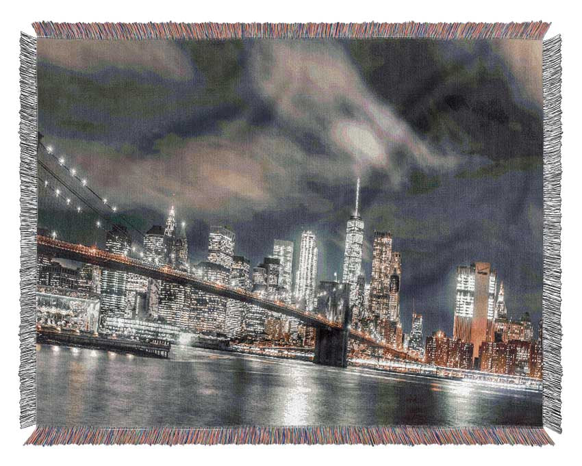 Light on the bridge in New York Woven Blanket