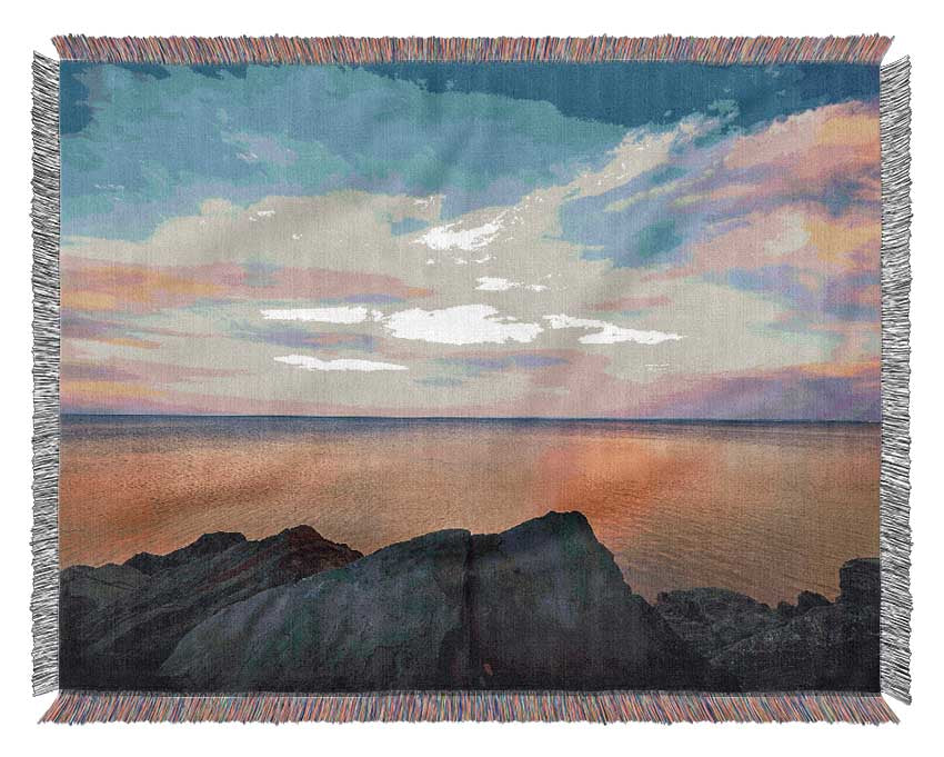 Scenic view out to sea Woven Blanket