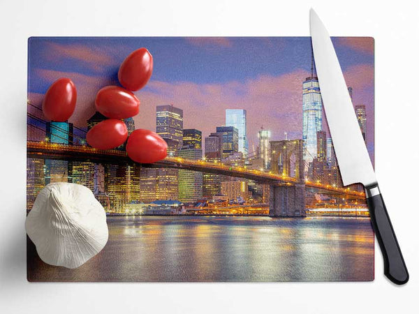 Light on a NYC bridge Glass Chopping Board