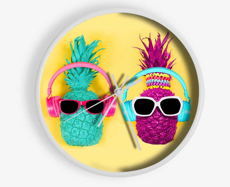 Pineapple Colours and headphones Clock - Wallart-Direct UK