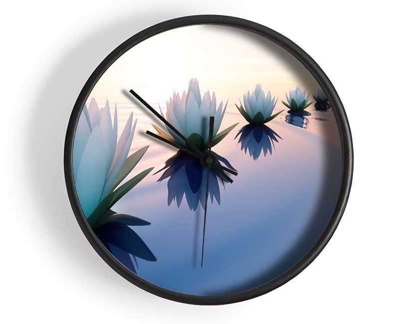 Waterlillies lined up Clock - Wallart-Direct UK