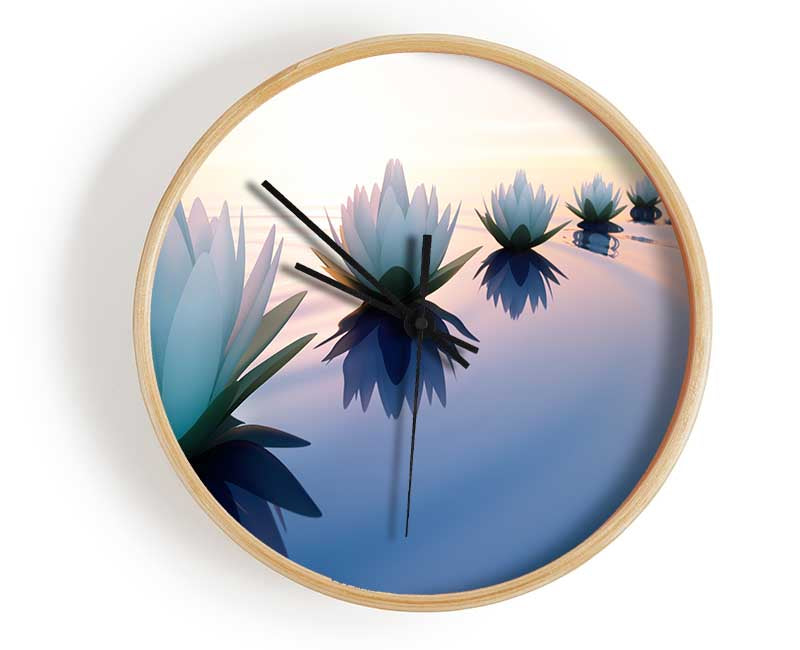 Waterlillies lined up Clock - Wallart-Direct UK