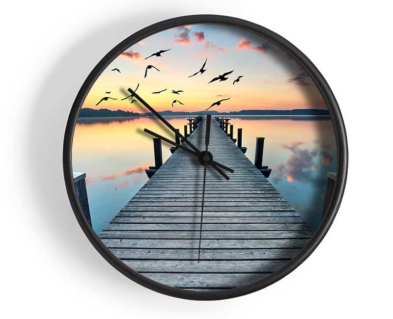 Bridge into the lake and seagulls Clock - Wallart-Direct UK