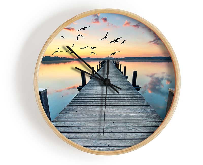 Bridge into the lake and seagulls Clock - Wallart-Direct UK