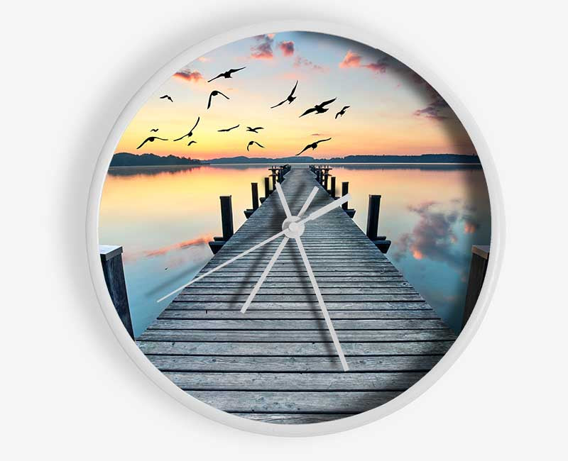 Bridge into the lake and seagulls Clock - Wallart-Direct UK