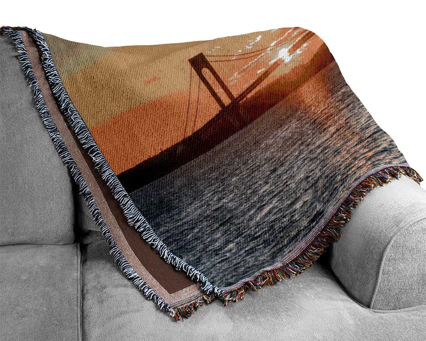 Overlooking the bridge above the sea Woven Blanket