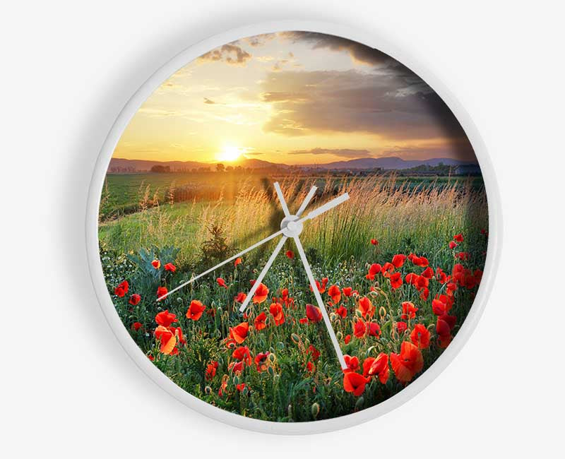 Red poppies in the green countryside Clock - Wallart-Direct UK