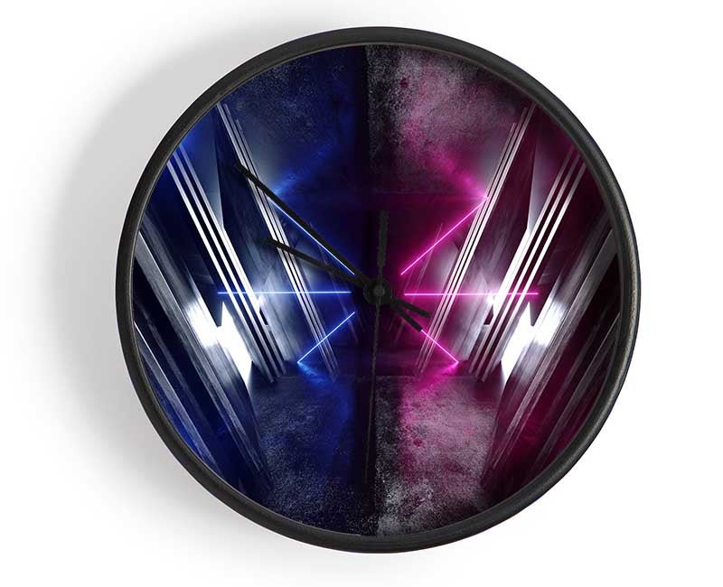 Jets of neon blue and pink Clock - Wallart-Direct UK