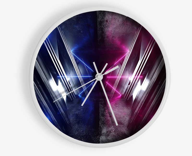 Jets of neon blue and pink Clock - Wallart-Direct UK