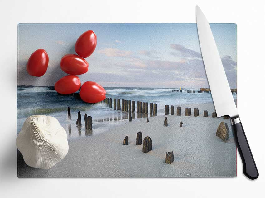 Rough seas on the beach Glass Chopping Board