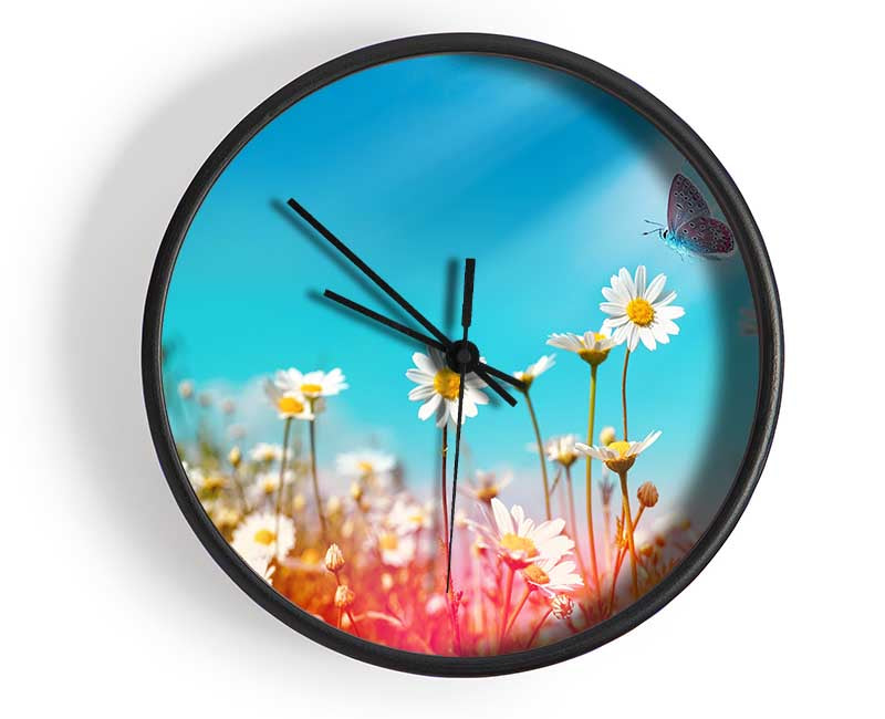 Butterfly landing on a daisy Clock - Wallart-Direct UK