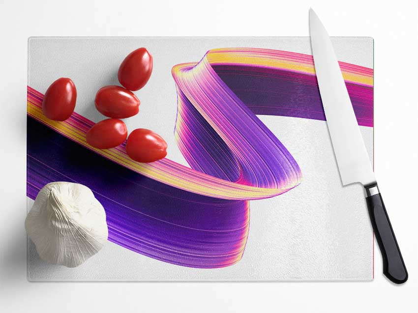 Purple Ribbon swirl Glass Chopping Board