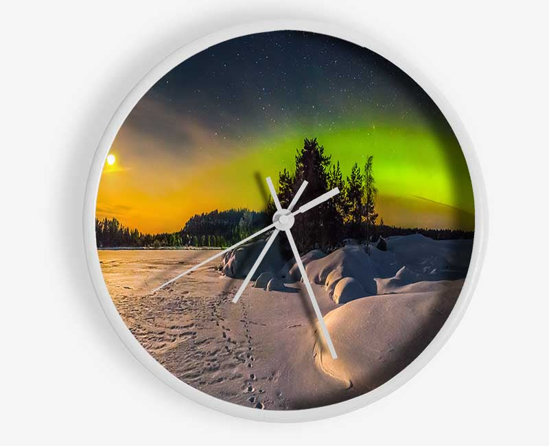 Nothern lights at night snow Clock - Wallart-Direct UK