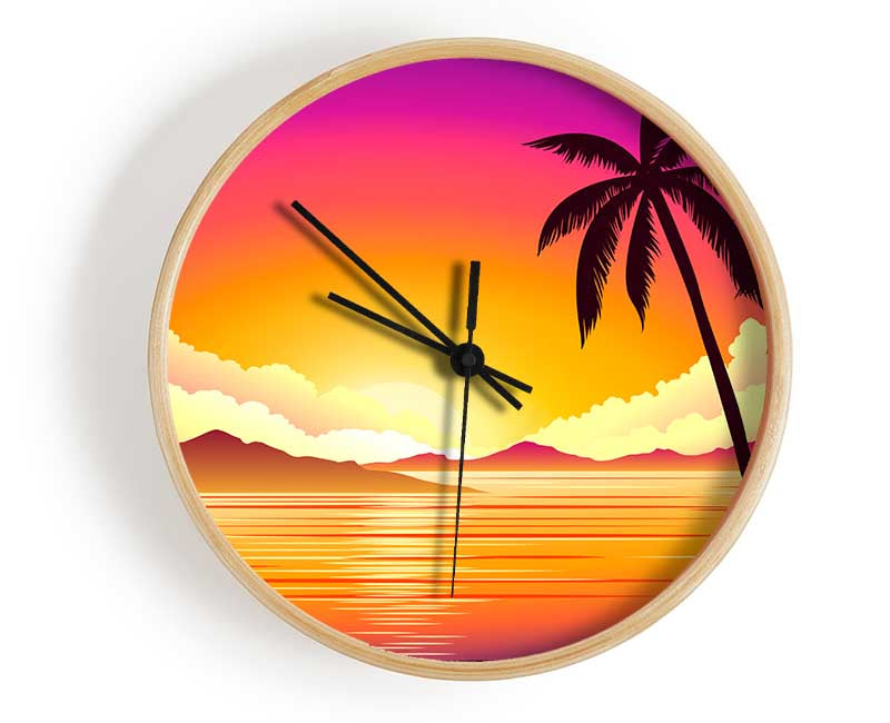 Paradise Illustration beach Clock - Wallart-Direct UK