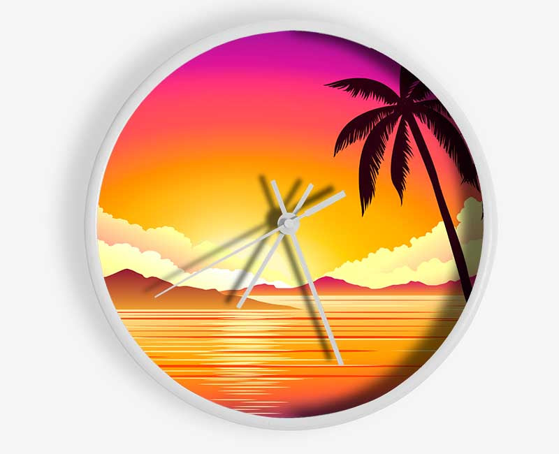 Paradise Illustration beach Clock - Wallart-Direct UK