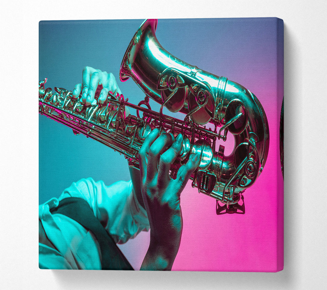 A Square Canvas Print Showing Saxaphone player fade Square Wall Art