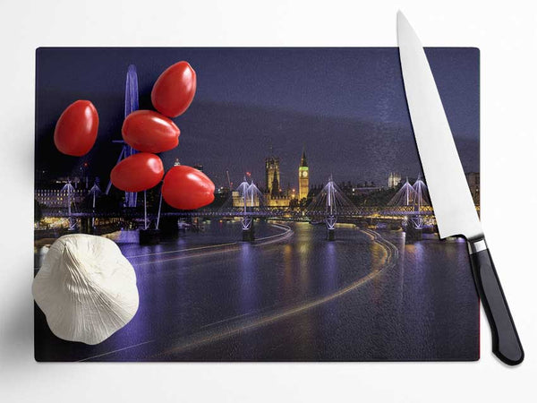 London at night light trails Glass Chopping Board