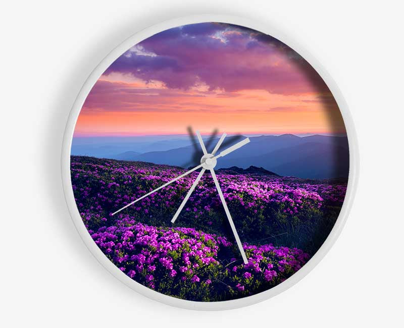 Purple Meadow mountains Clock - Wallart-Direct UK