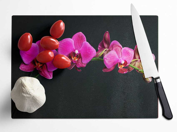 Pink Orchids Curve Glass Chopping Board