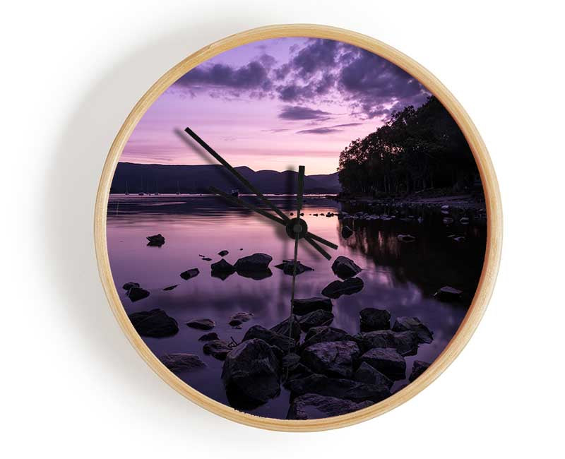 Purple night river Clock - Wallart-Direct UK