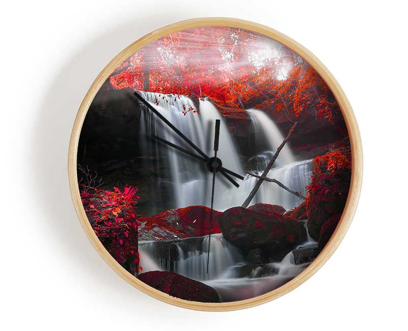 Red Forest Waterfall Delight Clock - Wallart-Direct UK