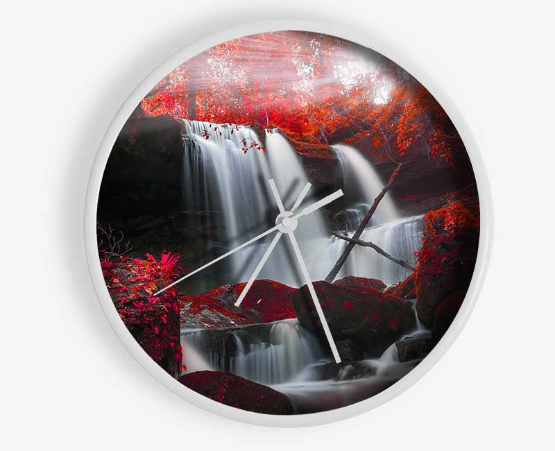 Red Forest Waterfall Delight Clock - Wallart-Direct UK