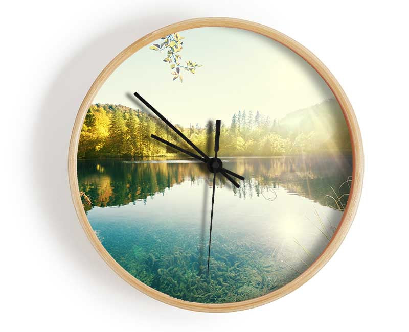 Sun shining on the calm river Clock - Wallart-Direct UK